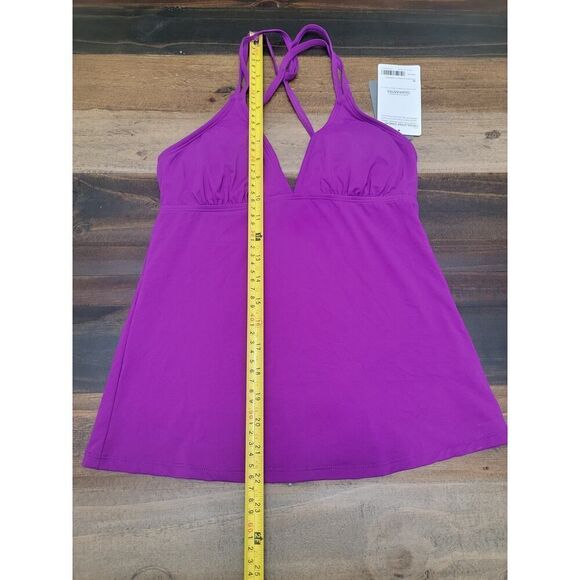 Athleta Cross Strap Tankini Swim Top Purple Summer Beachy QUICKDRI Padded Size S - Picture 5 of 6